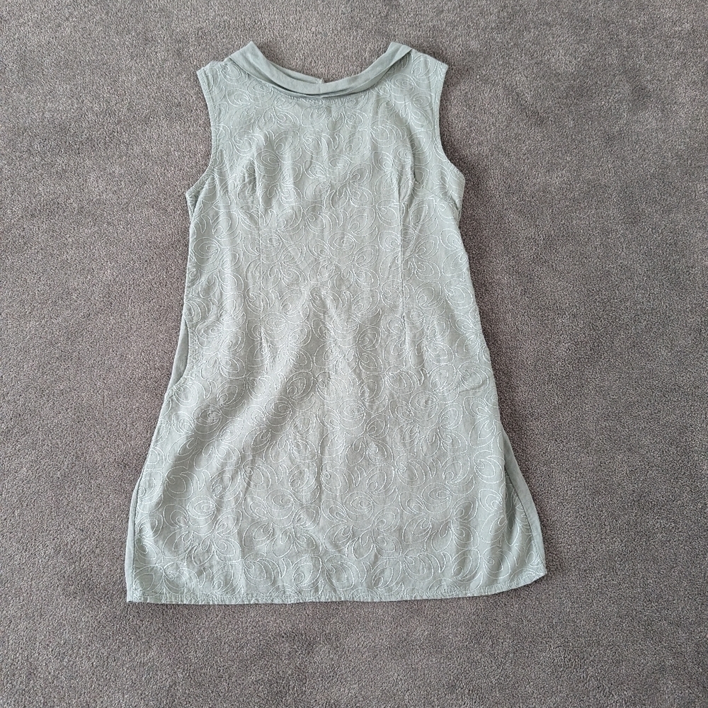 Lungo Larno Women's Boat Neck Embroidered Linen Dress Size Large Made in Italy